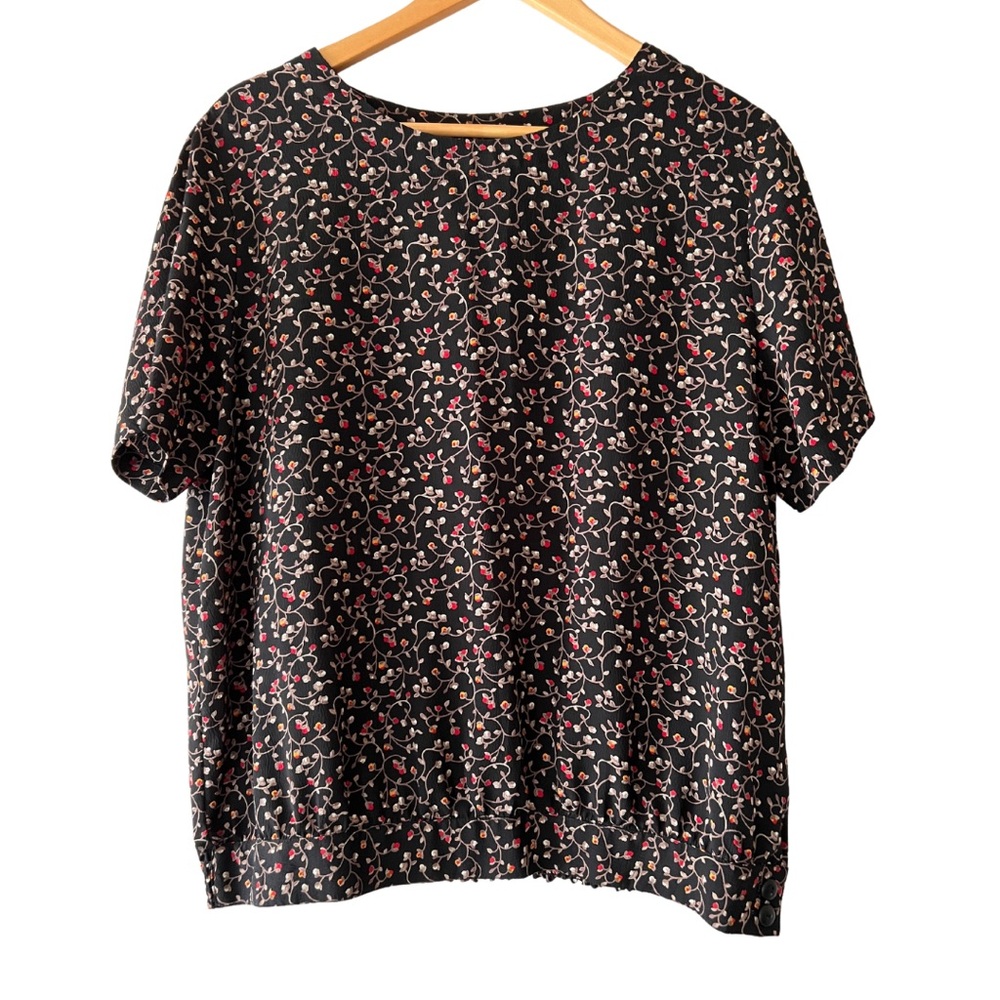 Chaus Women’s Black Blouse With Red & Yellow Buds